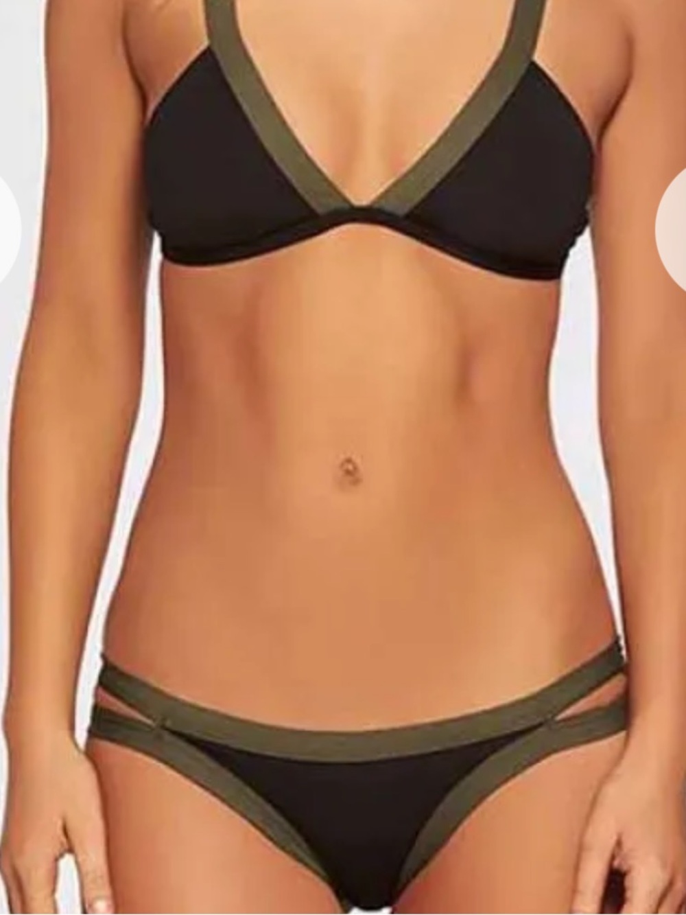 l*space Black and Olive Green Strappy Bikini Set